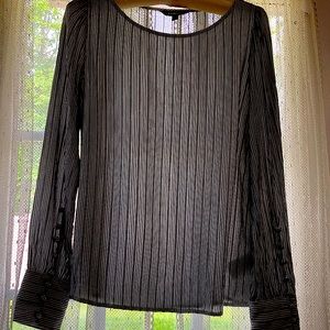 Black/white stripe blouse with button sleeves.  Really adorable on. Size XS